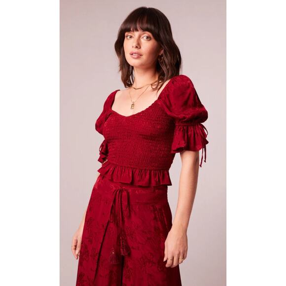 Band of the Free Women's Size Small Lea Rhubarb Smocked Crop Top Red NWT - Picture 1 of 8